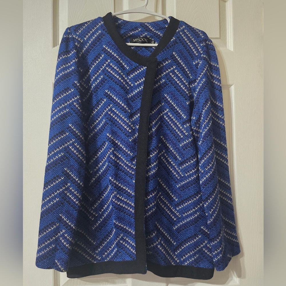Misook Textured Chevron Stripe Snap Front Dressy Cardigan Sweater, EUC!